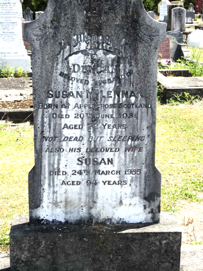 Photo of headstones/Duncan McLennan d1931 hdstn Kaurihohore Nthld